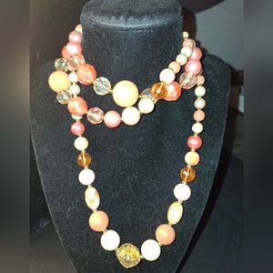 Long Beaded Necklace In Beautiful Coral Tones